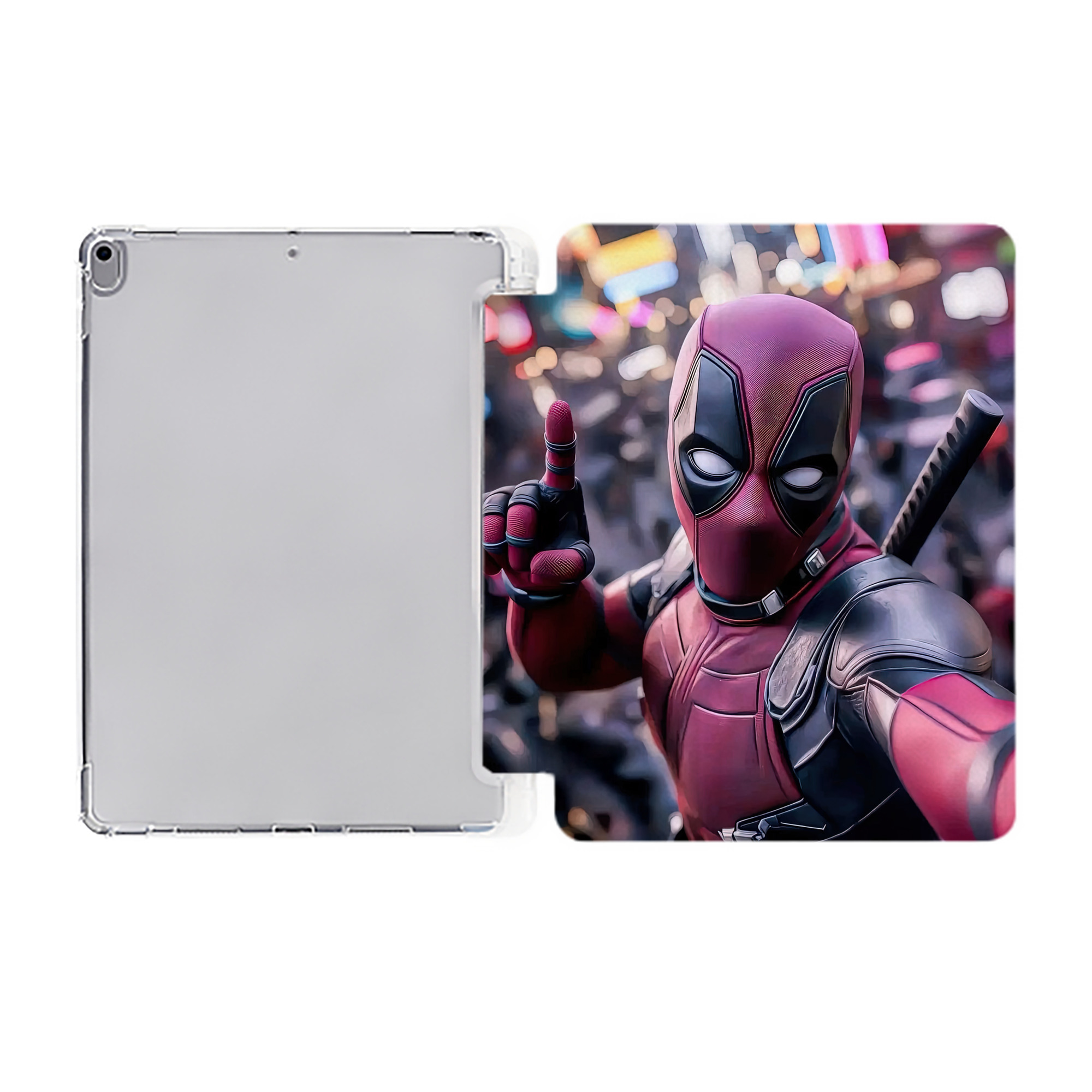 （画像用） Deadpool デッドプール IPad ケース ペン収納付き 三つ折りスタンド PUレザー×シリコン 対応機種9.5/10.5/10.9インチ